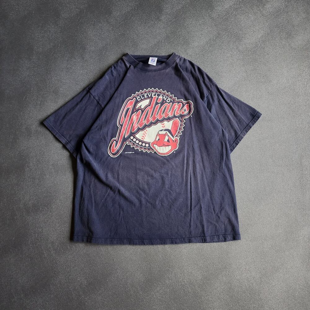 Vintage 90's Cleveland Indians Logo 7 Navy Shirt XXL